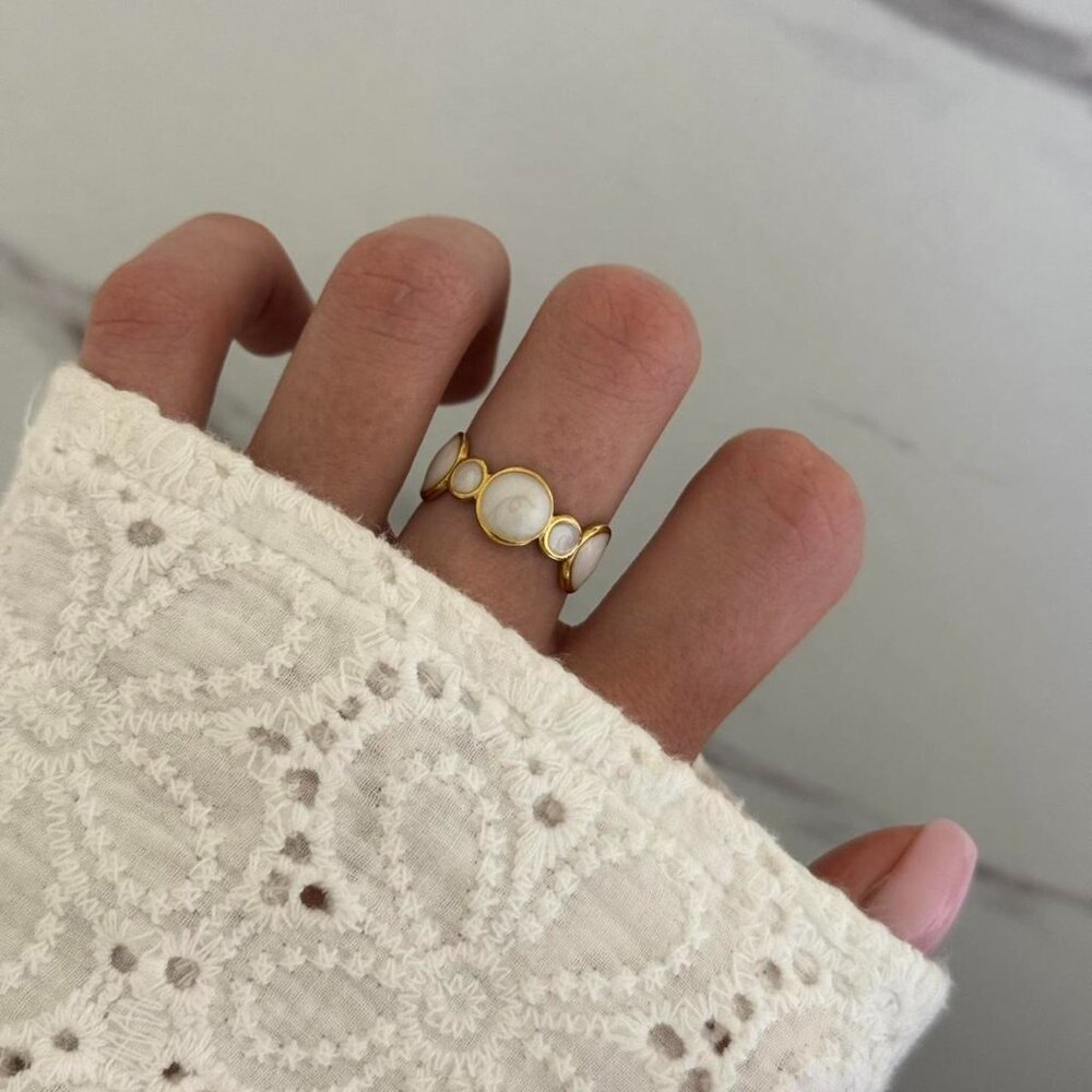 SKU:0214‎ Retro Gold White Women Statement Ring Stainless steel + gift bag
